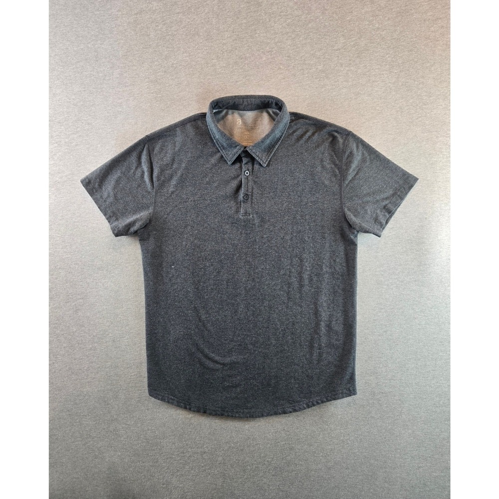 BYLT Drop Cut Lux Polo Shirt Mens Large Dark Grey Heathered Curved Hem Athletic